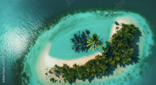 Aerial view.illustration of tropical island and blue smooth sea,ocean for Summer holiday or vacation concepts.long banner size key visual design.generative ai