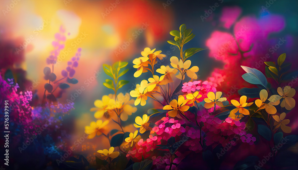 Vibrant Valley of Wildflowers in Spring's Vivid Colors - ai generated