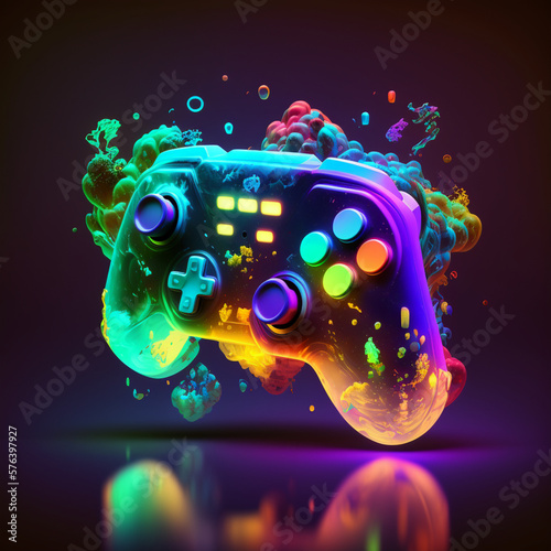 colourful vibrant bright neon image of SNES controller