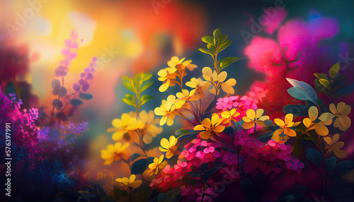 Vibrant Valley of Wildflowers in Spring s Vivid Colors - ai generated