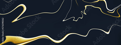 Abstract beautiful golden line on blue paper background with liquid.
