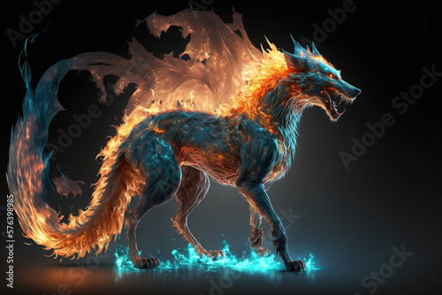 chimera wolf and dragon fire and ice Generative AI