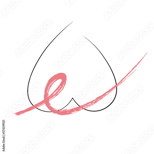 Mammary cancer. Pink ribbon, breast cancer awareness symbol. Conceptual illustration of a ribbon and a female breast as a heart shape