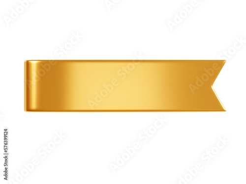 Gold ribbon banner 3d render illustration - simple text tag or label for sale and promotion message.