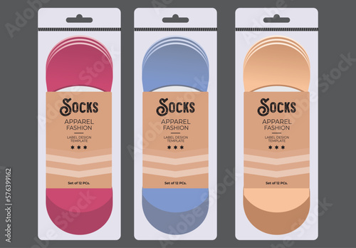 Socks label design, Apparel Packaging Design, Socks tag Design, Cloth label design socks Illustration vector set