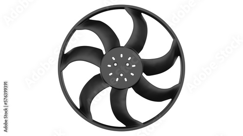Car cooling fan with plastic blades radiator fan on white background. 3D rendering
