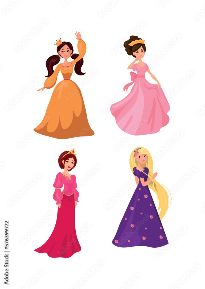 Collection of fabulous young princesses from different countries. Cartoon characters. Collection of fabulous young princesses from different countries. Cartoon characters.