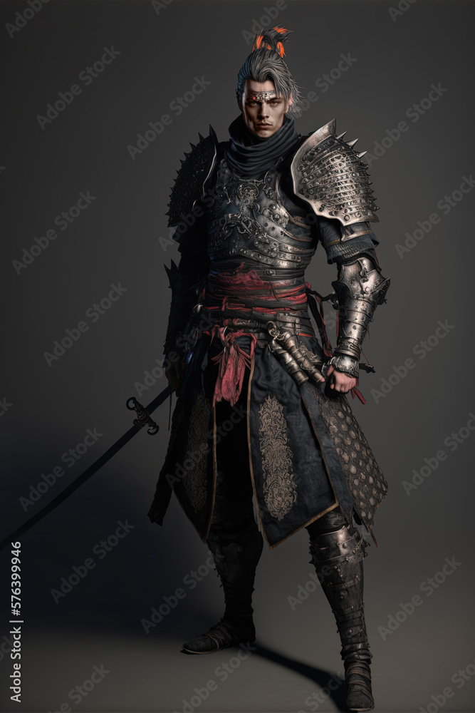 samurai in black armour, Generative AI