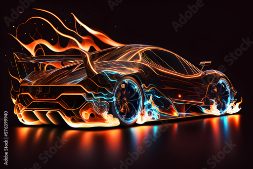 Abstract car with flames, generative ai illustration