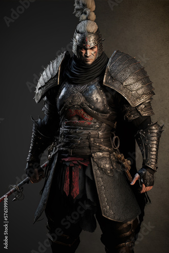 samurai in black armour, Generative AI