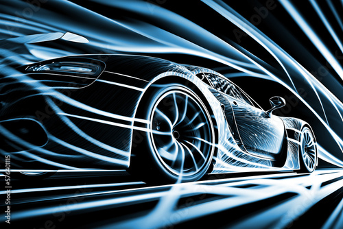 Illustration of a modern sport car with blue lines, generative ai illustration