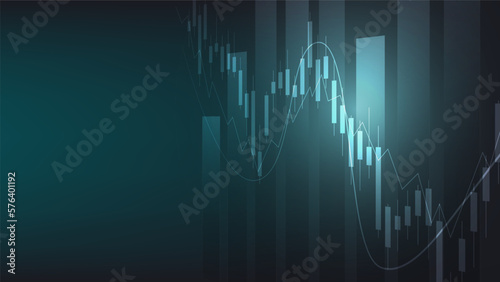 economy situation concept. Financial business statistics with bar graph and candlestick chart show stock market price and currency exchange on green background with copy space