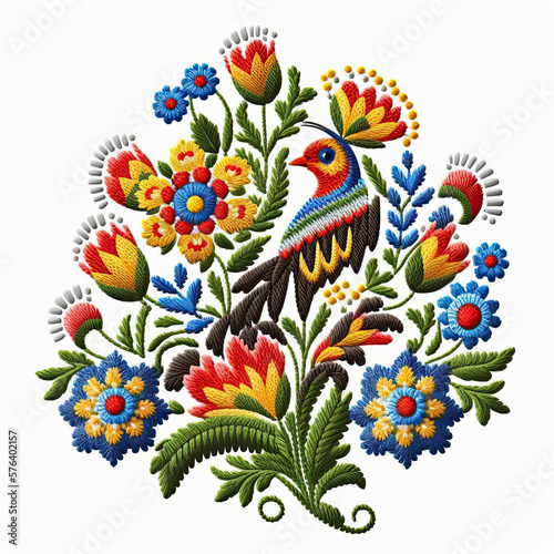Ukrainian folk embroidery floral design, generative ai © GeertJan