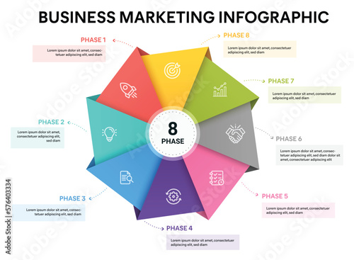 Origami style pie chart octagon infographic template with 8 options, steps, parts, segments. Business concept. marketing infographic vector illustration.