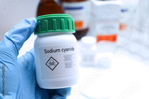 Sodium cyanide in glass, chemical in the laboratory and industry photo