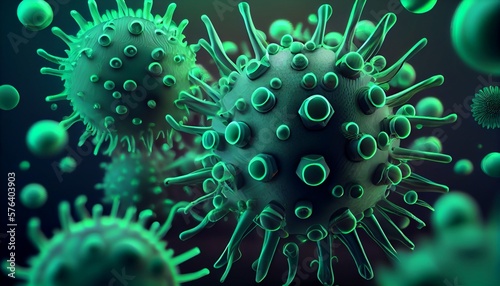 Green illustration of viruses, bacteria and microorganism cells. Generative AI, Generative, AI © nonblok