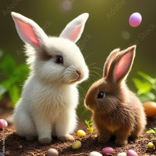 Easter bunnies in the forest