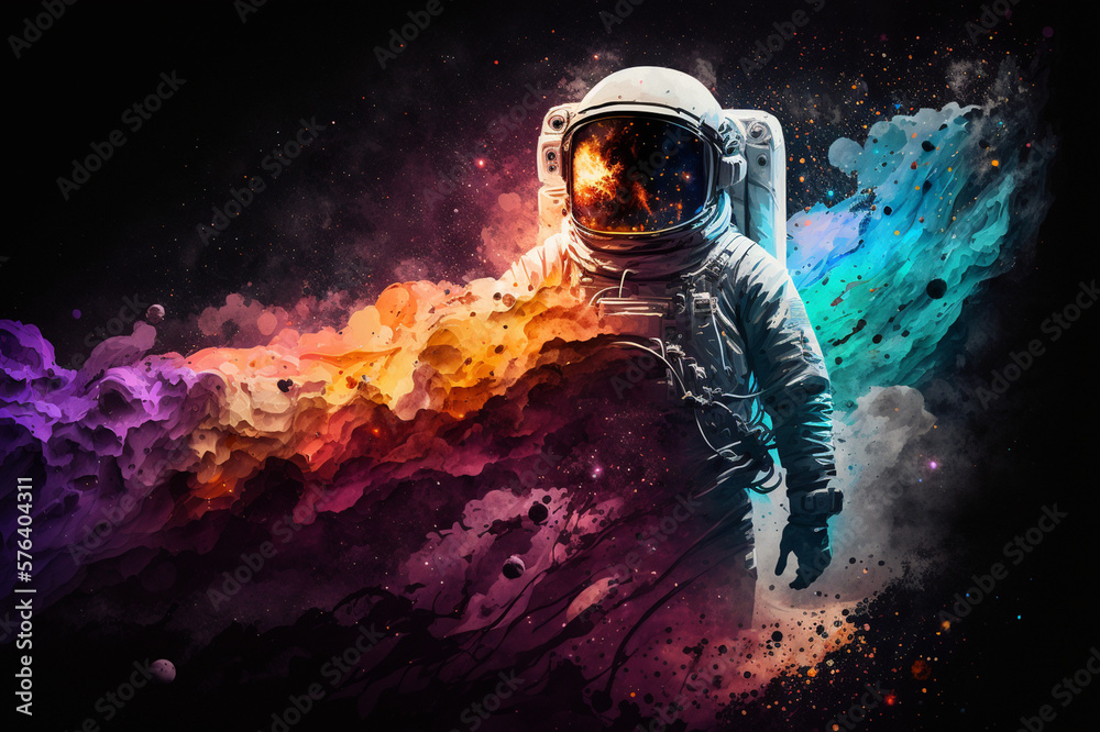 an astronaut explodes through a colorful nebula, Generative AI