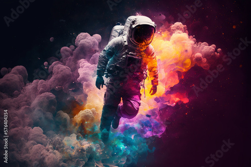 an astronaut explodes through a colorful nebula, Generative AI