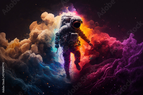 an astronaut explodes through a colorful nebula, Generative AI