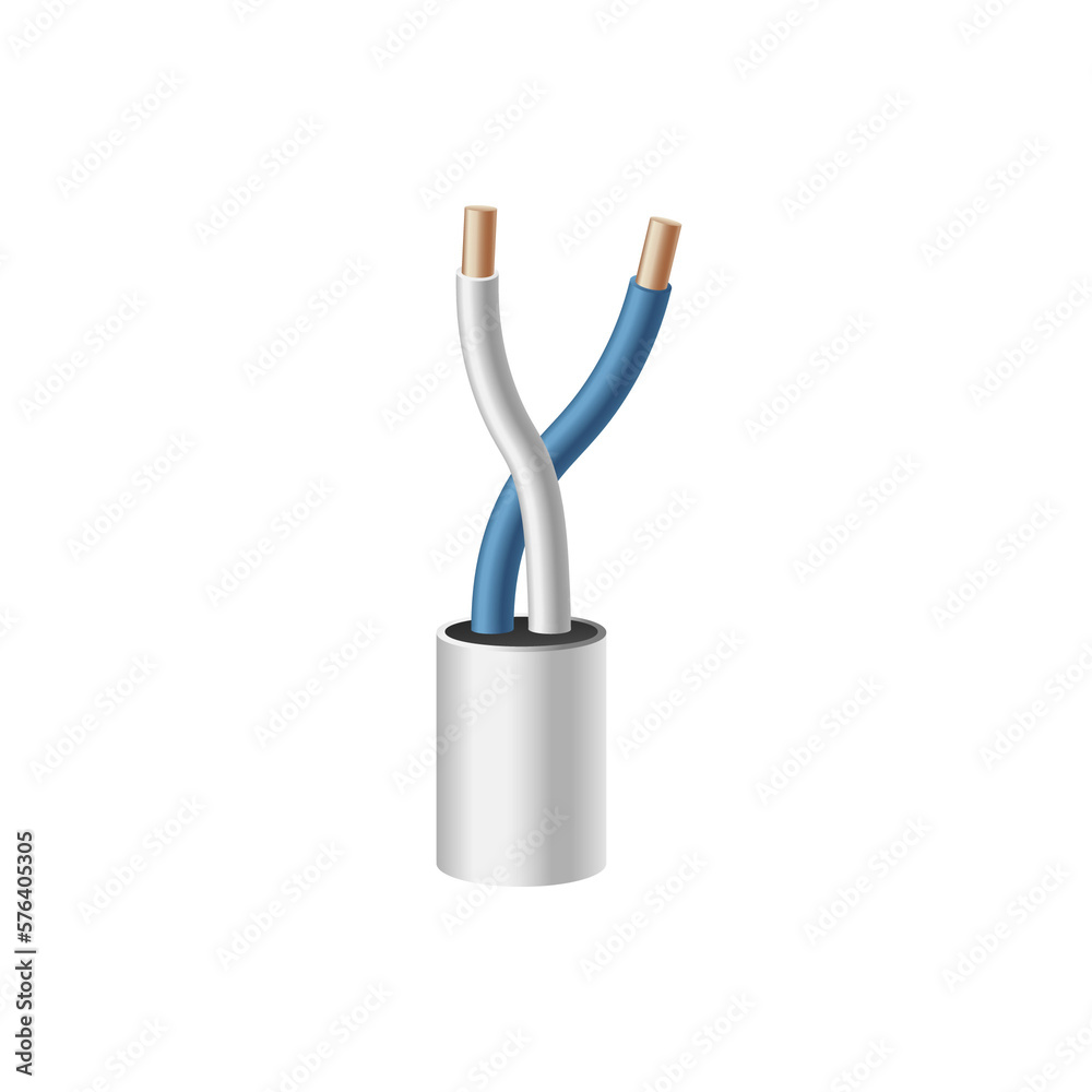 Fototapeta premium Electric power cable with two wires realistic vector illustration isolated.