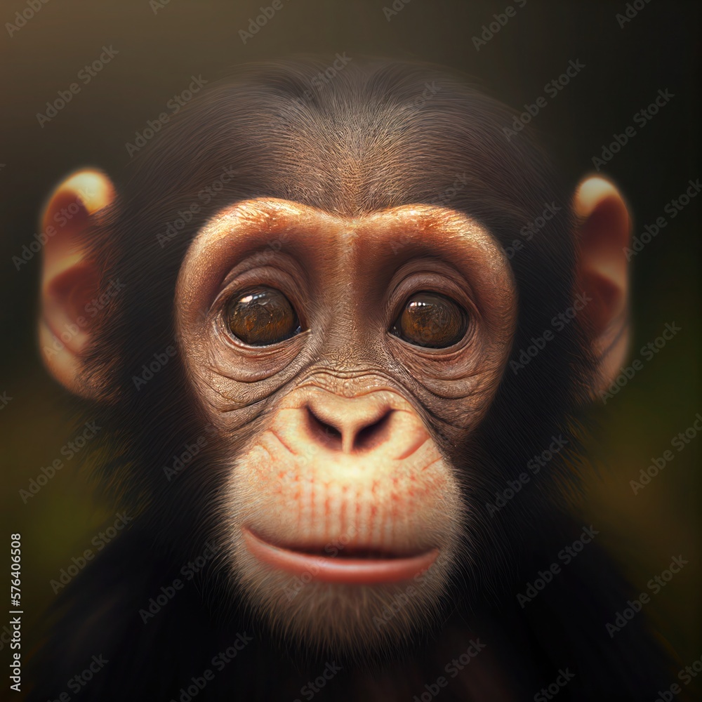 Portrait of a baby chimpanzee, generative ai