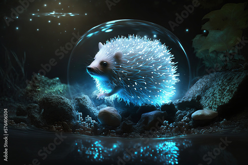hedgehog, electricity, magic, totem, animal, mammal, wildlife, nature, isolated, wild, porcupine, cute, fish, sea, small, bristle, baby, rodent, prickly, urchin, underwater, studio, generative ai