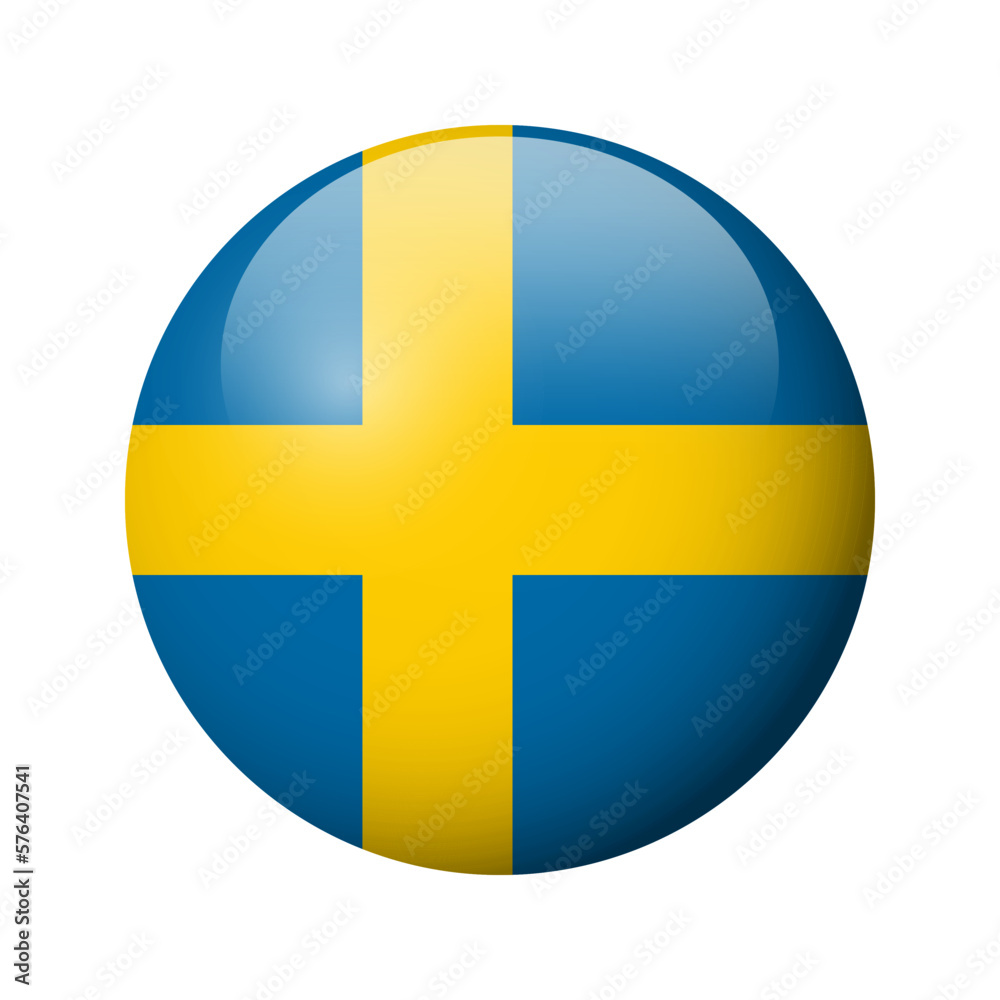 Sweden flag - glossy circle badge. Vector icon. Sweden flag - glossy circle badge. Vector icon.