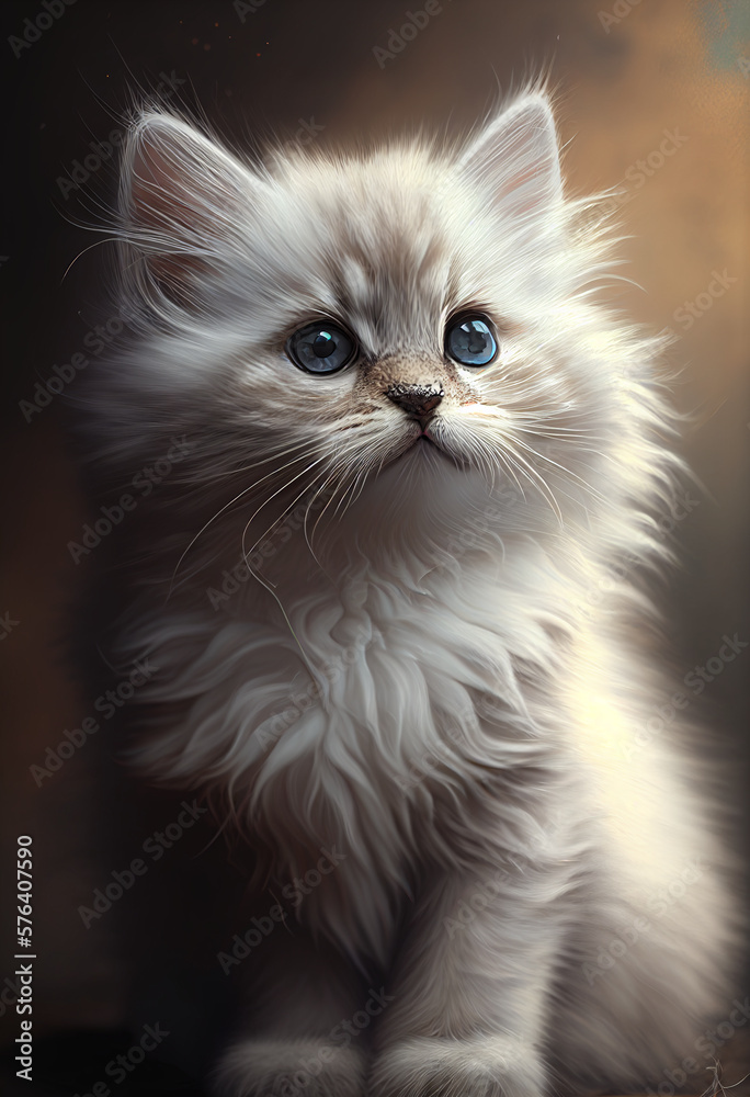 Realistic Illustration of a Cute Kitten created with Generative AI Technology Realistic Illustration of a Cute Kitten created with Generative AI Technology