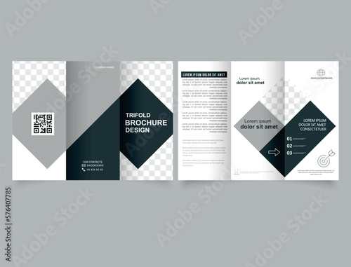 A gray folding brochure. Trifold brochure with diamonds.