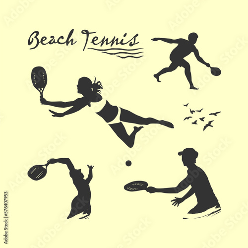 Beach tennis players illustrations set.