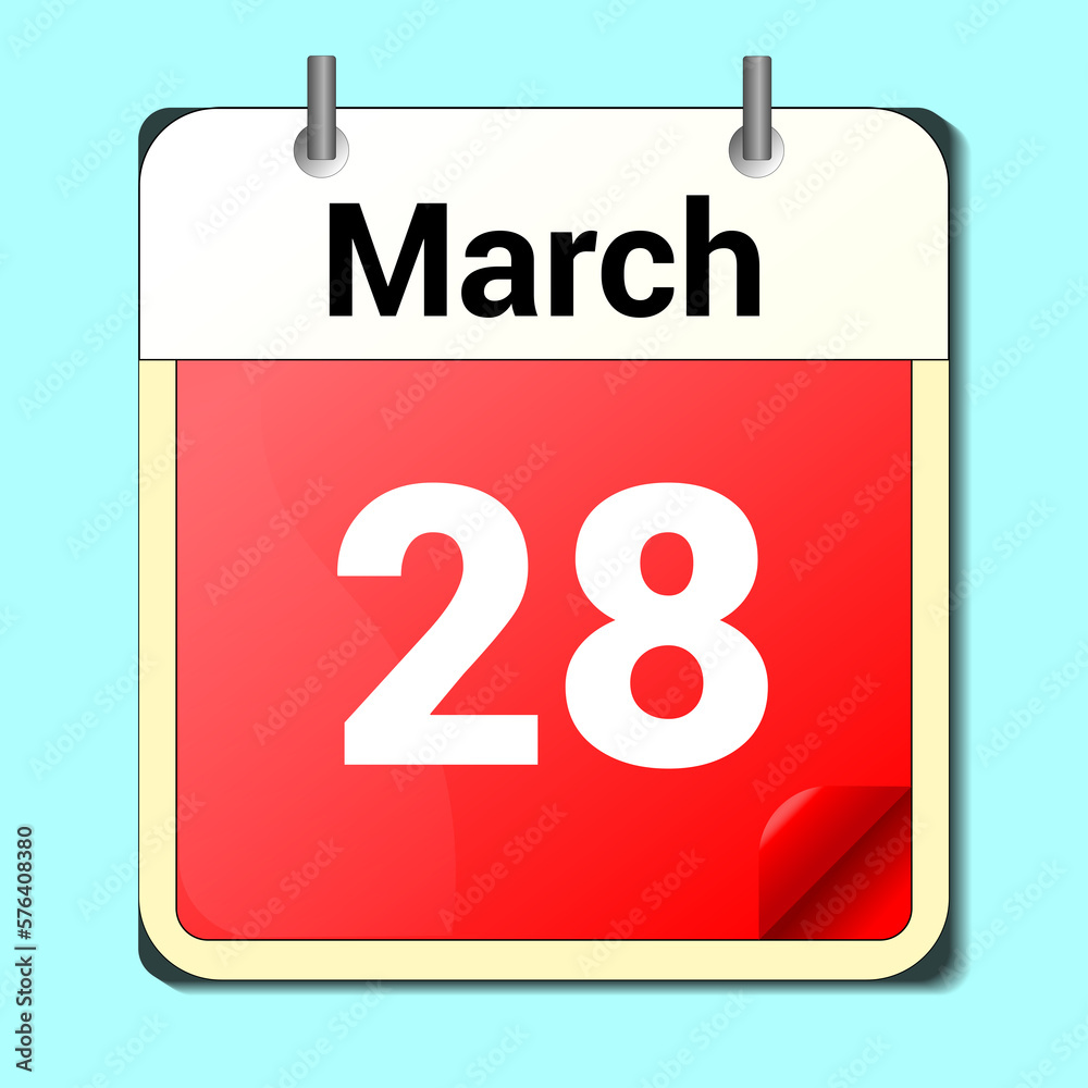 day on the calendar, vector image format, March 28 day on the calendar, vector image format, March 28