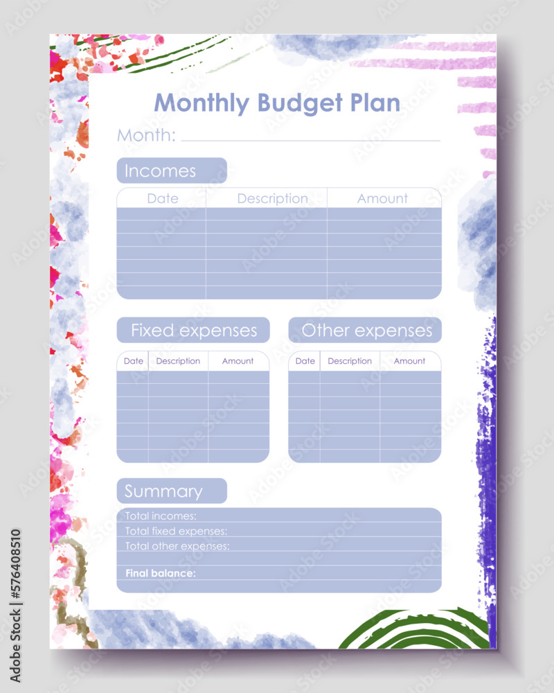 Vector planner pages templates. Budget planner template. Daily, weekly ...