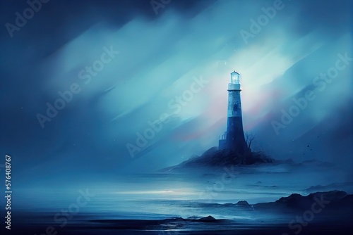 lighthouse on an islet in the sea, generative ai