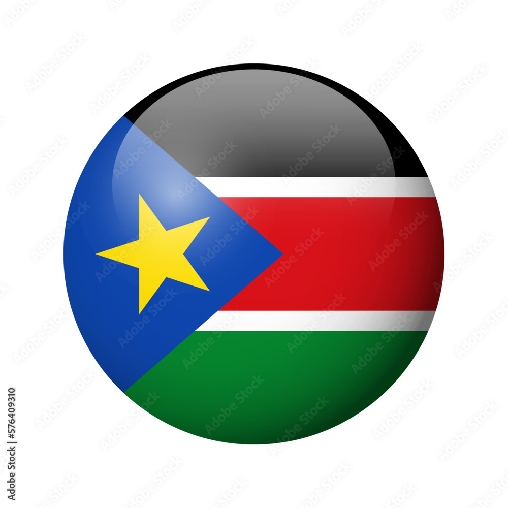 South Sudan flag - glossy circle badge. Vector icon. South Sudan flag - glossy circle badge. Vector icon.