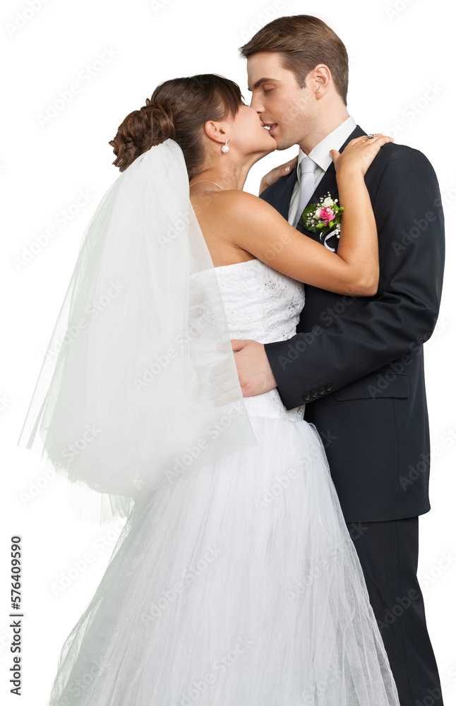 Portrait of a Wedding Couple Kissing