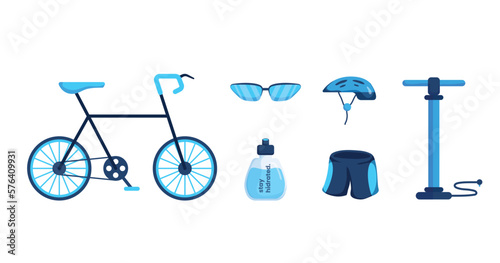 Bike bicycle vector.infographic elements collection of cyclist gear, sportswear for biker,cycling equipment isometric vector set.bike accessories.Healthy lifestyle concept.Bike bicycle,cycling glasses