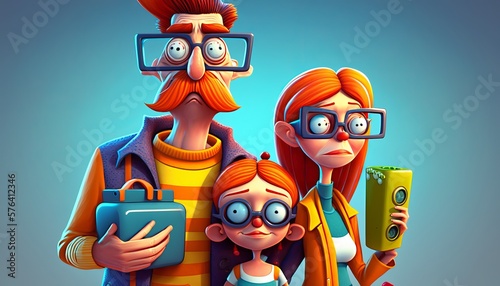 A family in 3D Cartoon style. Colorful and funny. photo