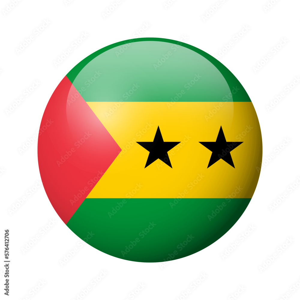 Sao Tome and Principe flag - glossy circle badge. Vector icon. Sao Tome and Principe flag - glossy circle badge. Vector icon.