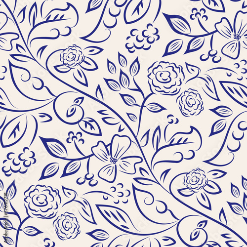 Wildflower seamless vector pattern background. Vintage boho style meadow flowers backdrop. Hand drawn line art painterly botanical design. Garden flower cottagecore maximalist repeat for gifting