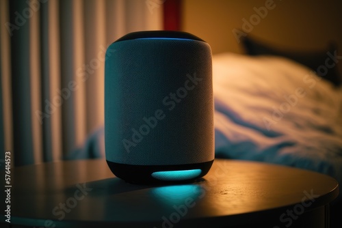 Modern high technology AI bluetooth speaker with a relaxed environment. Generative AI photo