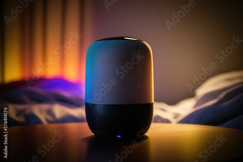 Modern high technology AI bluetooth speaker with a relaxed environment. Generative AI