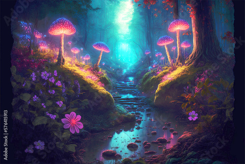 Canvastavla Fairy Lands, magical forest, fungus , enchanting forest, fairy tale, dark forest
