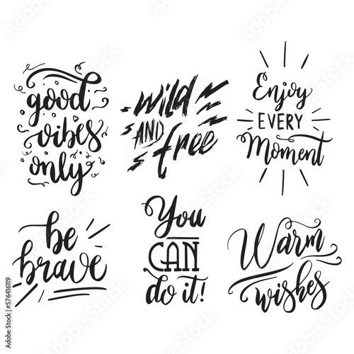 Set of lettering Messages drawn by hand to brighten your day, vector eps