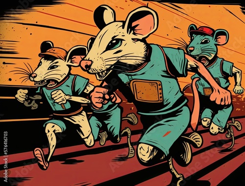 A rat race,  endless, self-defeating and pointless pursuit. Concept of business life and brutal capitalism. Generative AI.