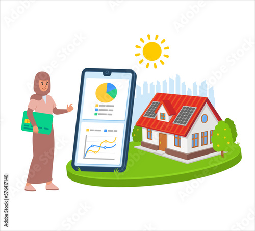 Arabian woman solar house panel energy service