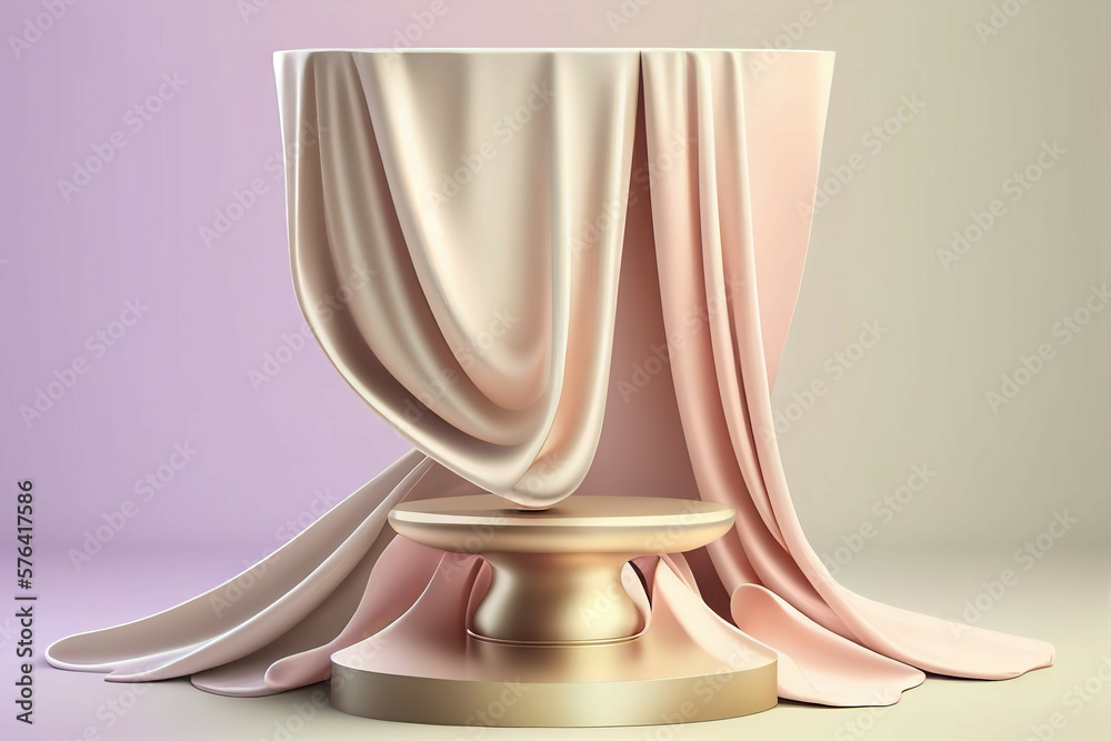 beautiful natural platform podium for product diplay with silk cloth on solid background new quality creative advertisement stock image illustration design, Generative AI beautiful natural platform podium for product diplay with silk cloth on solid background new quality creative advertisement stock image illustration design, Generative AI