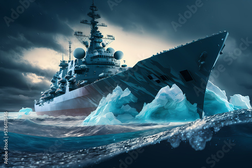Fotografering Military navy ship carrier in water Arctic ocean