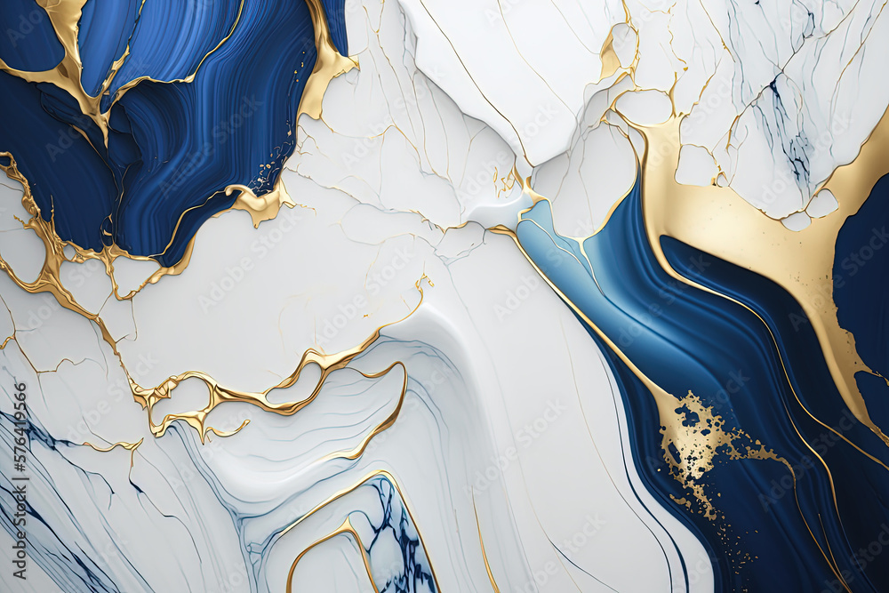 White, blue and gold marble background. Wedding invitation, card