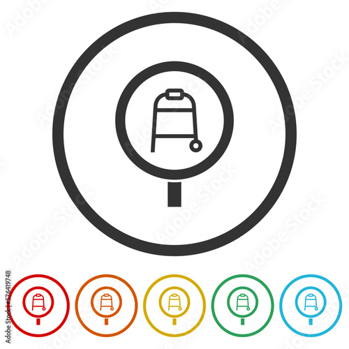 Rolling walker sign icons in color circle buttons